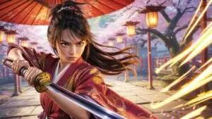 Samurai Princess Girl Under Lanterns
