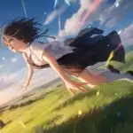 Serene Girl Drifting Through the Cloudy Sky