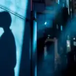 Shadow on Wall Under Neon Blue Light