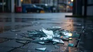 Shattered Glass on Concrete Floor