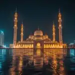 Sheikh Zayed Grand Mosque Illuminated Night View
