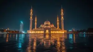 Sheikh Zayed Grand Mosque Illuminated Night View