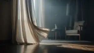 Silent Room With Curtain Moving Slowly