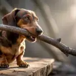 Silly Dachshund with a Big Stick