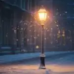 Snow Falling Under Street Lamp