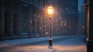 Snow Falling Under Street Lamp