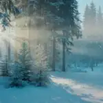 Snow Forest With Blue Shadows