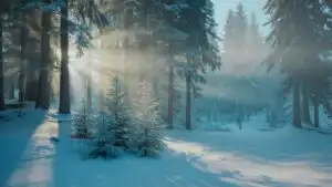 Snow Forest With Blue Shadows