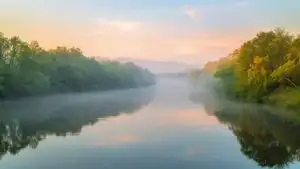 Soft Fog Over Quiet River at Dawn