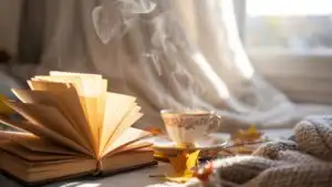 Soft Tea Steam Drifting Beside Open Journal