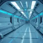 Spaceship Interior Corridor With Blue Glow