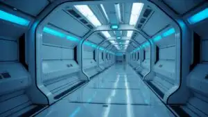 Spaceship Interior Corridor With Blue Glow