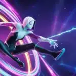 Spider-Gwen Jumping Through Multiversal Neon Rift