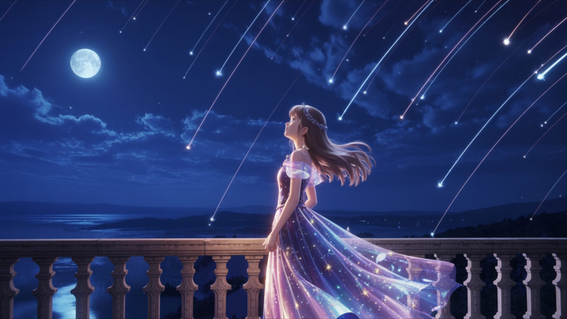 starfall princess girl in celestial dress wallpaper, anime, anime, celestial, cute, fantasy, girl, princess, stars, desktop, mobile, background
