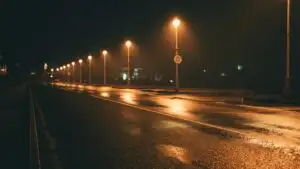 Street Lights in Empty Night Road