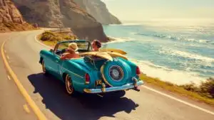 Summer Road Trip Car on Coastal Highway