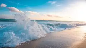 Summer Waves Crashing on Bright Blue Coast