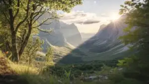 Sun Rays Touching Mountain Valley