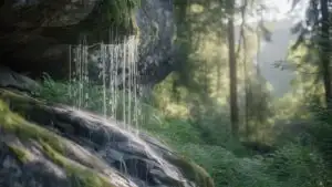 Tall Waterfall With Soft Mist at Base