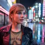 Taylor Swift Walking Through Neon Streets