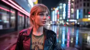 Taylor Swift Walking Through Neon Streets