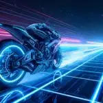 Tron Lightcycle Racing on Digital Blue Grid
