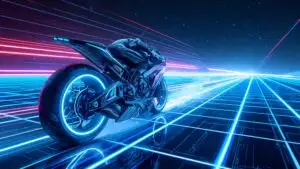 Tron Lightcycle Racing on Digital Blue Grid