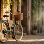 Vintage Bicycle Parked Near Brick Alley