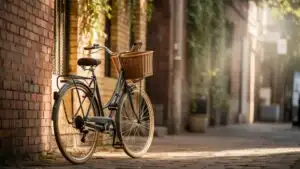 Vintage Bicycle Parked Near Brick Alley