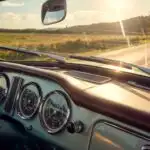 Vintage Car Dashboard Gauges Leather Interior View