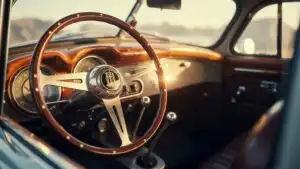 Vintage Car Steering Wheel With Classic Logo