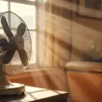 Vintage Fan Spinning Slowly Near Window Light