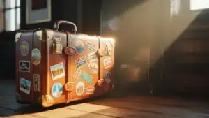 Vintage Suitcase With Travel Stickers