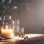 Warm Candlelight Reflecting on Glass Bottle