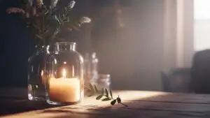 Warm Candlelight Reflecting on Glass Bottle