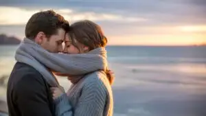 Warm Moment Wrapped in a Scarf Together