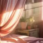 Warm Morning Sun Across Light Pink Curtains