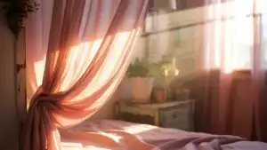Warm Morning Sun Across Light Pink Curtains