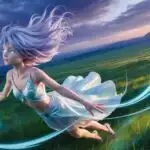 Wind Spirit Girl Floating Over Fields