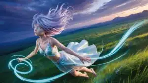 Wind Spirit Girl Floating Over Fields