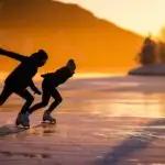 Winter Frozen Lake Ice Skating Sunset