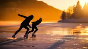 Winter Frozen Lake Ice Skating Sunset