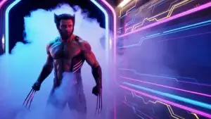 Wolverine Emerging Through Smoke and Neon Reflections