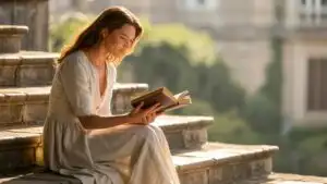 Woman Reading While Sitting on Outdoor Steps