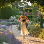 Woman Wearing Hat in Garden Path