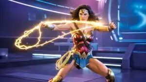 Wonder Woman Striking With Golden Tech Lasso