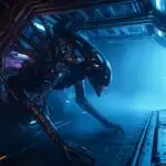 Xenomorph Crawling Through Industrial Metal Corridor