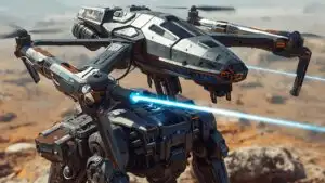 Advanced Combat Drone Repairing Futuristic Battle Mech
