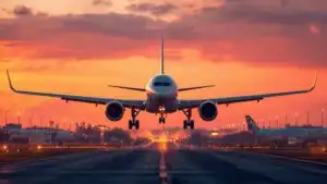 Airplane Landing During Golden Hour