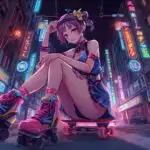 Anime Girl Neon Skater Night